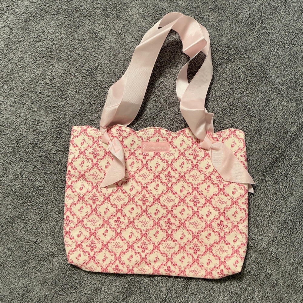 Longaberger 2009 Horizon of Hope Tote Bag Pink Floral Ribbon Handles 23694